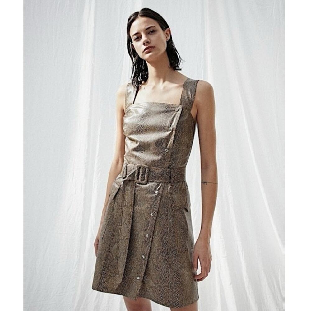 Nanushka Lorena Brown Snakeskin Print Sleeveless Button Down Midi Dress XL - Picture 2 of 12